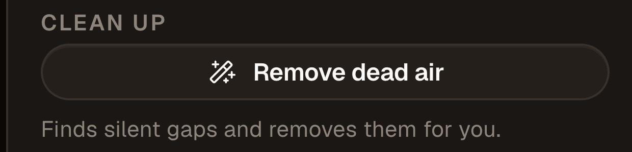 The clean up panel, with the remove dead air button.